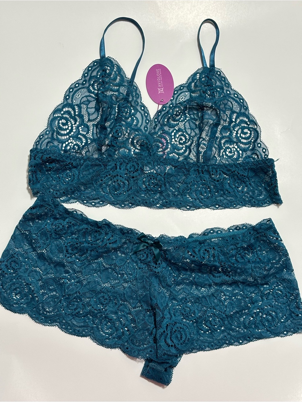 Lace Bralette & Boyshort Set in Teal
